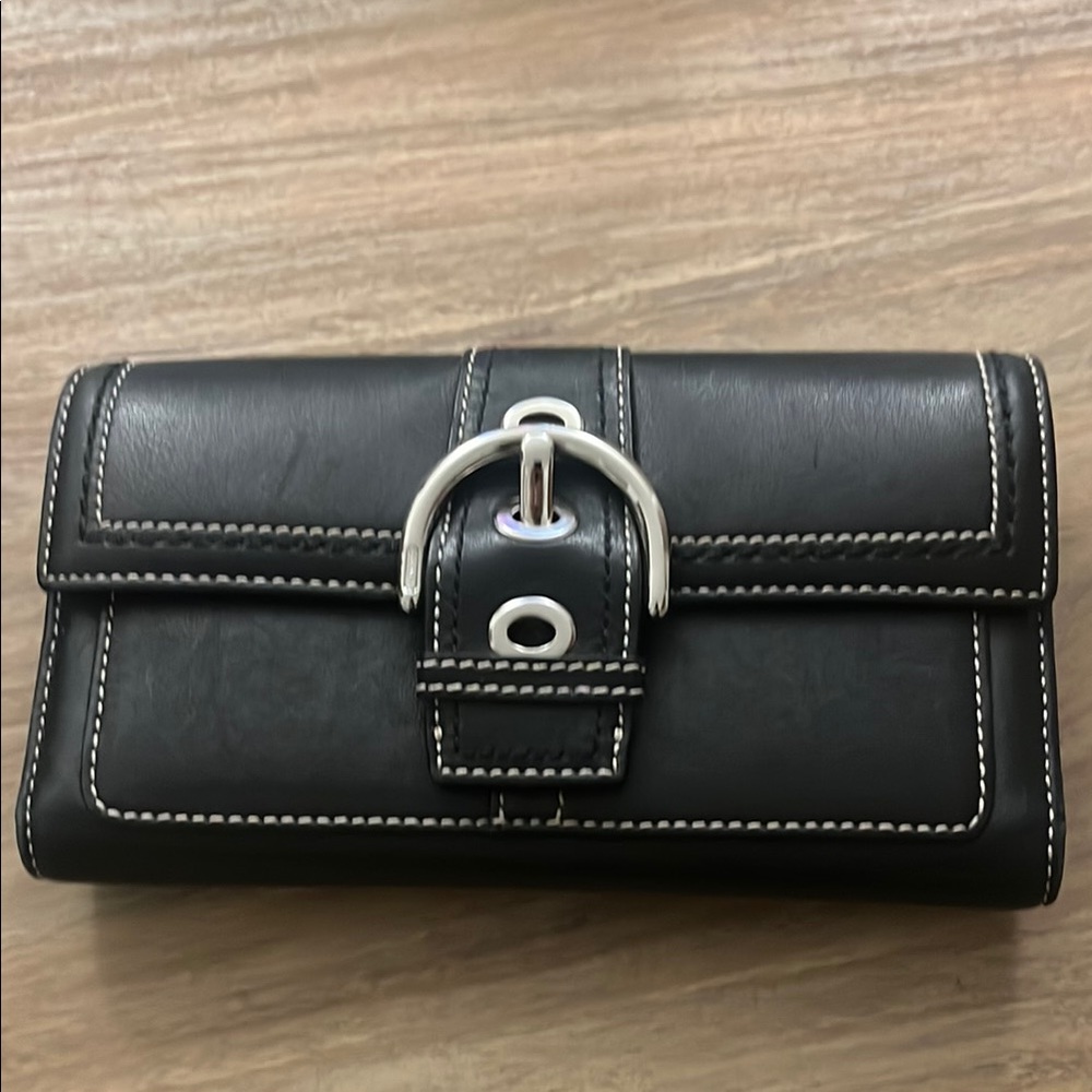Coach Black Leather Wallet with Silver Buckle